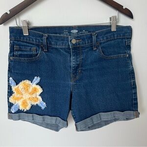 Old Navy Denim Cuffed Shorts Women Sz 10 REWORKED Vintage Chenille